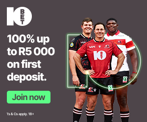 10bet: 100% first deposit bonus up to R5,000. 18+, T&Cs apply.